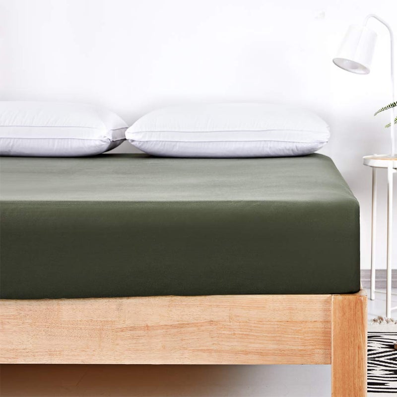 Ecocott Bedding Fitted Sheet - 100% Selected Natural Cotton - Elasticized Deep Pockets, Shrinkage & Fade Resistant - Easy Care (Avocado Green, Queen) - Image 3